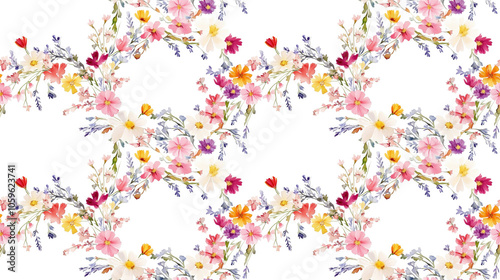 Hand painted watercolor wreath seamless pattern featuring summer flowers ideal for media designs fashion applications and wedding invitations