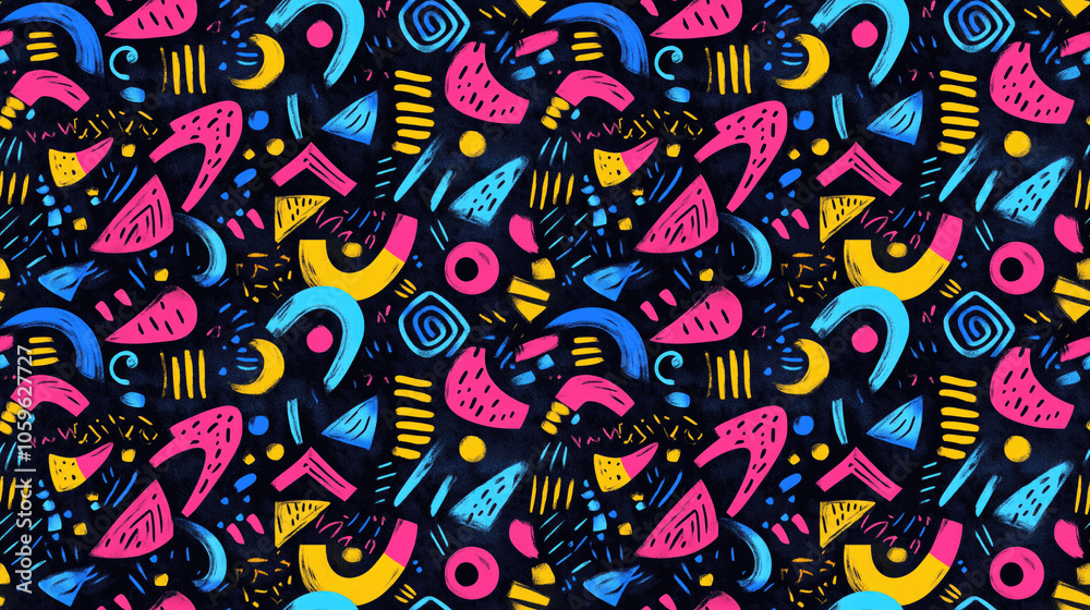 Fototapeta premium Seamless abstract fabric pattern featuring intricate shapes and vibrant colors perfect for textile design