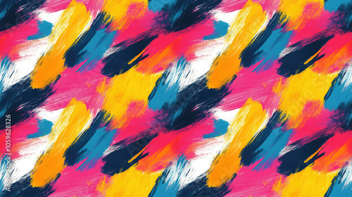 Seamless abstract pattern featuring brushed painted strokes in vibrant colors perfect for textile and wallpaper design