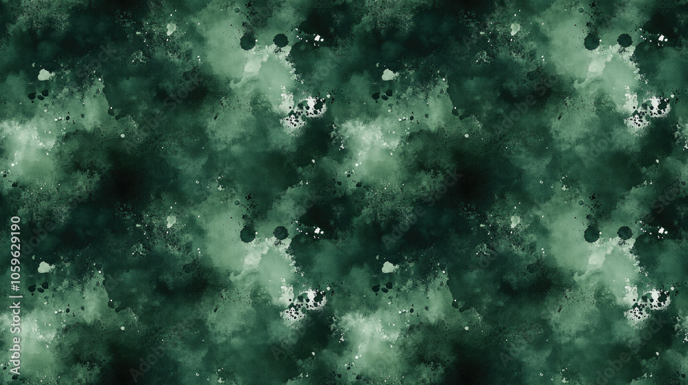 Obraz premium Seamless dark green watercolor abstract pattern with paint splashes ideal for design and decoration applications