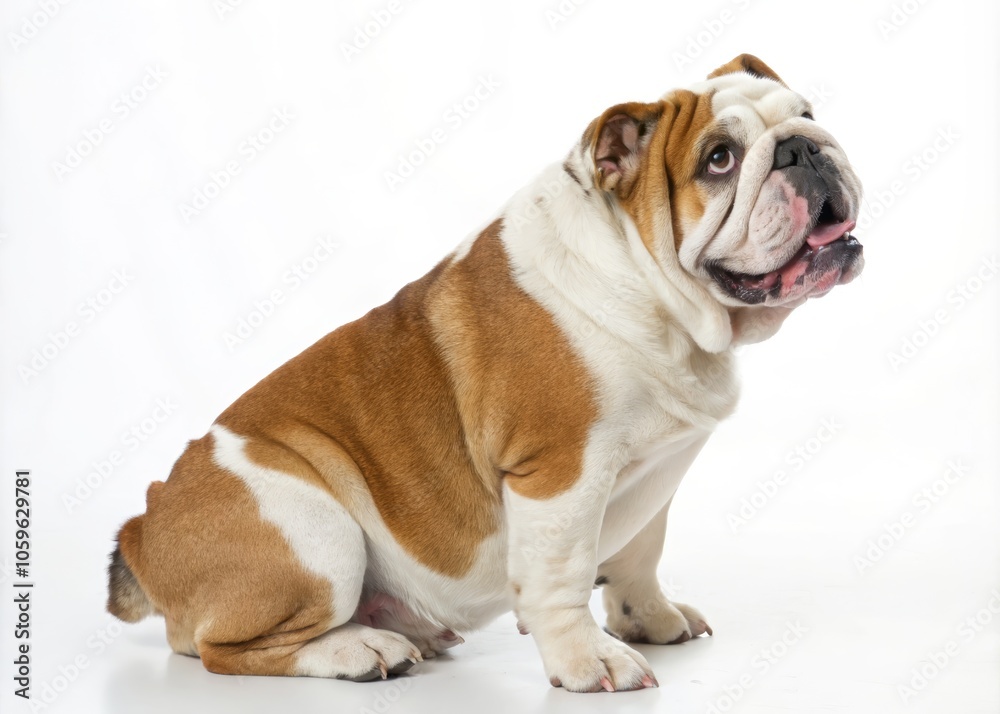 Charming Bulldog Sitting Isolated on White Background