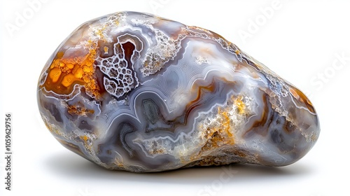 Tumbled turitella agate stone macro isolated on white surface. photo