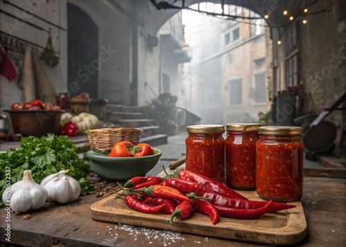 Homemade Georgian Chili Sauce with Fresh Ingredients photo