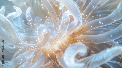 Close up of a white sea anemone showing its beautiful tentacles, these invertebrates are related to corals and jellyfish photo