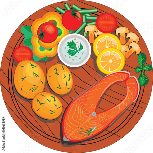 Art & Illustration plate top food table dish view vector white brunch flat eat kitchen empty picnic above towel fork cloth oyster breakfast thanksgiving knife illustration meal leaf dinner t