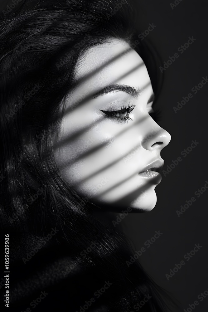 Fototapeta premium A model in black and white surrounded by dramatic light