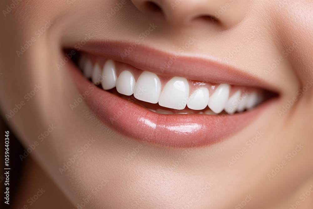 A close-up of a smiling mouth with a bright white smile, under soft studio lighting 4 A close-up of a smiling mouth with a bright white smile, under soft studio lighting 4