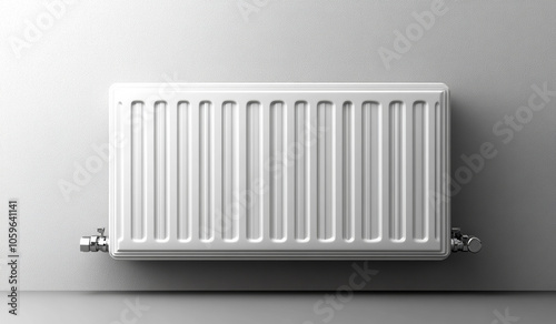 Wallpaper Mural A white radiator mounted on a gray wall in a home. This interior features a sleek white radiator fixed to a gray wall, providing warmth in a modern living space. Torontodigital.ca