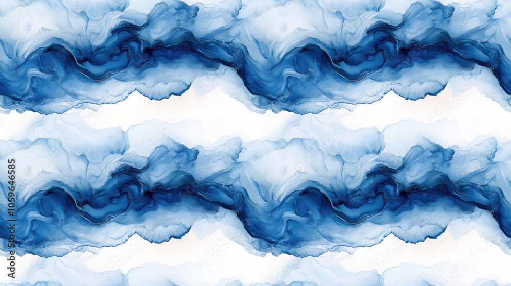 Fototapeta premium Seamless winter marbling border pattern featuring ink wash painting with cool tones ideal for wall decor or textile design