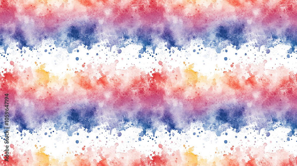 Fototapeta premium Colorful watercolor ombre leaks and splashes on white paper seamless pattern for creative projects design background
