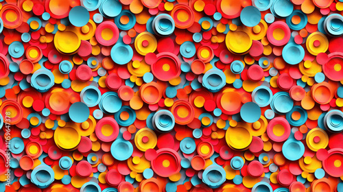 Seamless pattern of vibrant chaotic circles in a modern design ideal for unique digital backgrounds 3D rendering abstract art