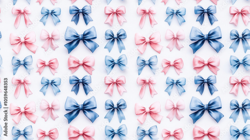 Fototapeta premium Seamless watercolor pattern featuring wedding patches and bows perfect for fashion backdrop with pink and blue elements