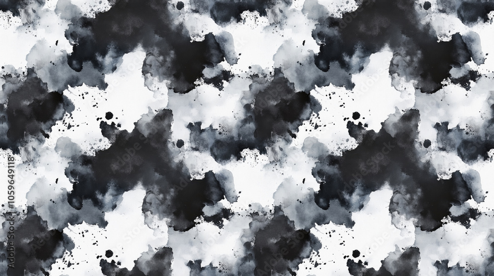 Obraz premium Seamless black watercolor pattern with ink textures on paper backdrop versatile design for prints and textiles