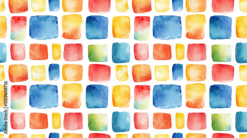 Seamless watercolor pattern of colorful foursquares on a white background perfect for fabric textiles and stationery design photo