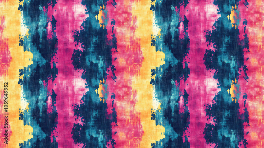 Fototapeta premium Colorful seamless pattern of motley summer cloth featuring vibrant textile paint motifs and sophisticated shibori design perfect for fabric printing and fashion apparel
