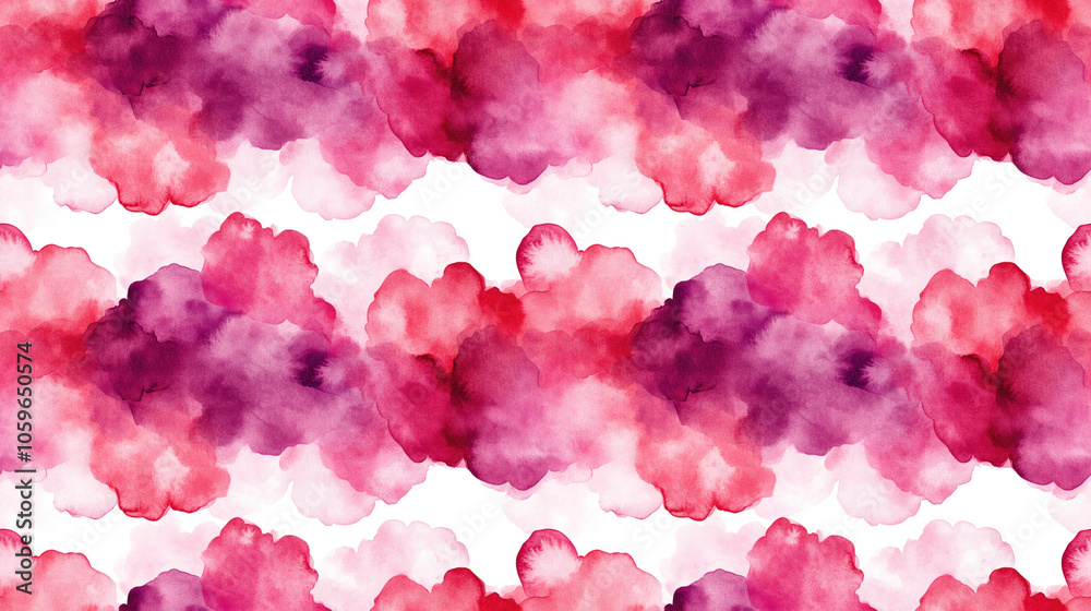Fototapeta premium Seamless pattern of abstract watercolor stains in burgundy pink and purple on a white background perfect for fabric design stationery and art projects