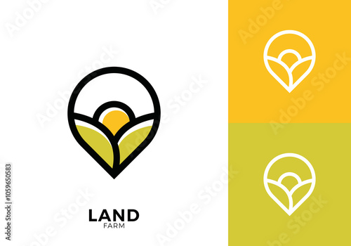 landscape pin sun logo. location farm agriculture nature symbol design template