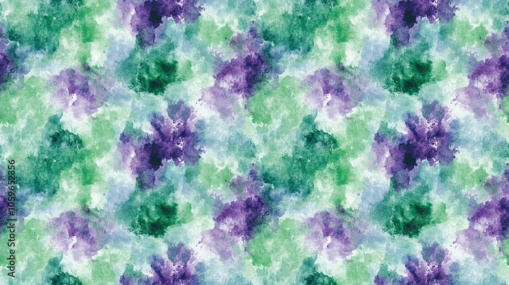 Obraz premium Seamless watercolor pattern featuring shades of green and violet with a grunge texture perfect for textile design