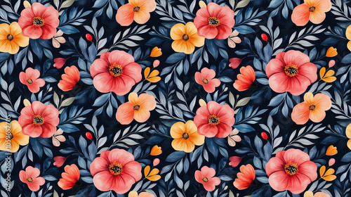 Beautiful watercolor floral seamless pattern featuring vibrant blooms perfect for wallpaper or fabric design