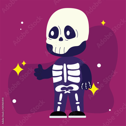 Child in spooky skeleton costume for Halloween Vector