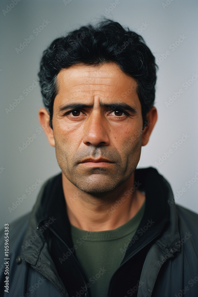 Obraz premium Portrait of a middle aged BIPOC man with a serious expression