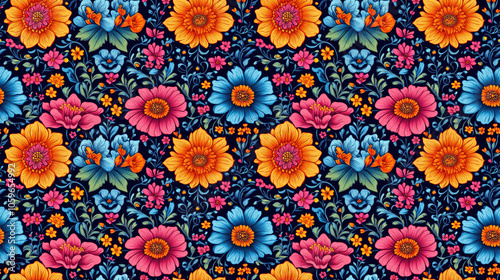 Handmade seamless floral pattern featuring vibrant colors and intricate designs perfect for fabric and wallpaper applications