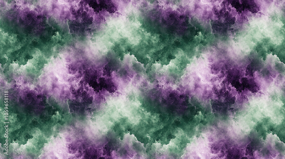 Fototapeta premium Seamless tie dye pattern featuring a green old wall texture with a blend of purple accents and artistic splashes ideal for fabric design and creative projects