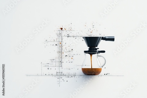 A creative and abstract illustration of a coffee pot with a unique, digital design layout emphasizing artistic concepts and modern aesthetics. photo