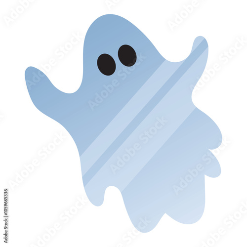 Blue ghost cartoon with simple shape and black eyes, Vector