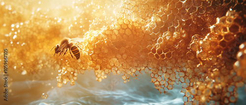 Fond d'écran incurvé avec motif de nids d'abeilles et détails d’abeilles