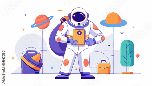 A vibrant astronaut exploring a colorful outer space landscape with planets and futuristic elements surrounding them