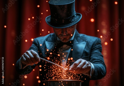 A magician performs a captivating trick with a top hat and wand