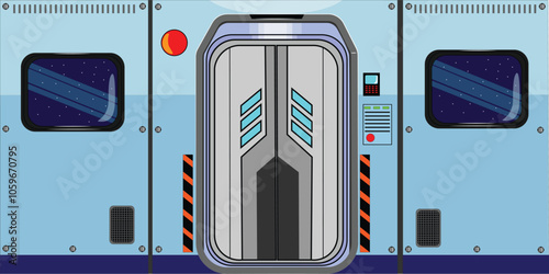 Art & Illustration door spaceship space metal interior gate ship futuristic future laboratory background tech lab portal technology inside station spacecraft digital realistic vector corridor vault wa