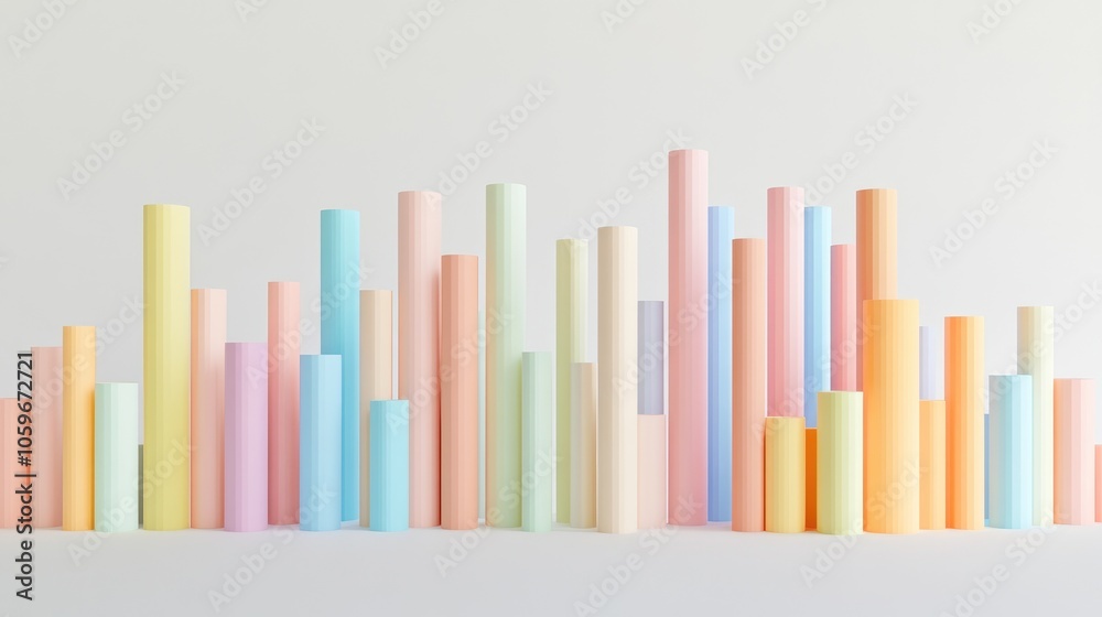 Fototapeta premium Colorful Cylinders in Pastel Tones on White Background