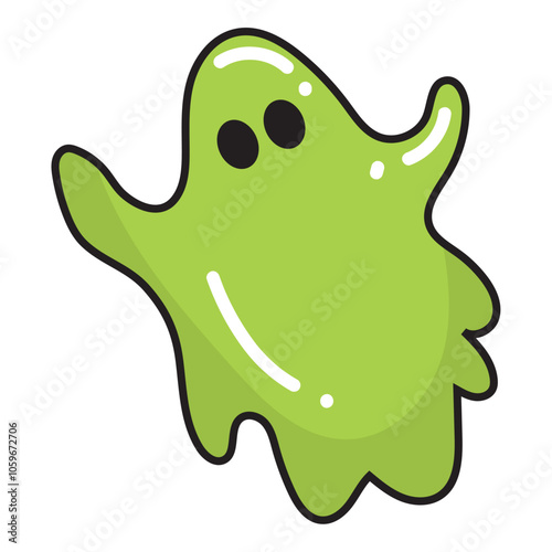 Green ghost cartoon with smooth shiny surface, Vector