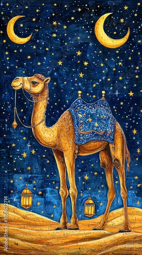 Camel Under a Starry Night photo