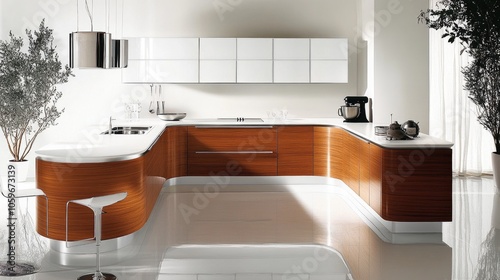 Modern kitchen design with wooden accents and sleek lines