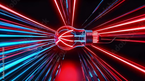 Wallpaper Mural A light bulb glowing with red and blue neon light, surrounded by light streaks in a black background. Torontodigital.ca