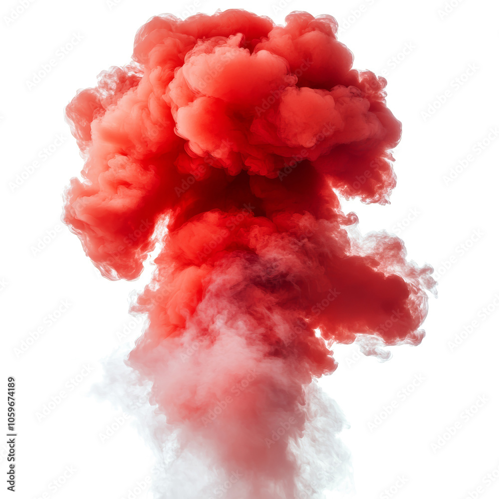 Fototapeta premium Red and blue smoke cloud explosion against transparent background