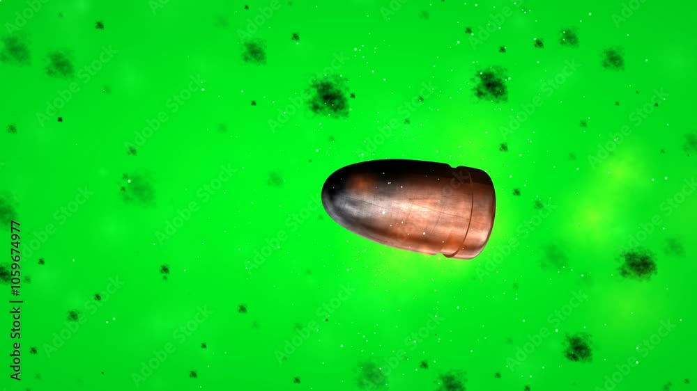 Slow motion of bullet against green screen
