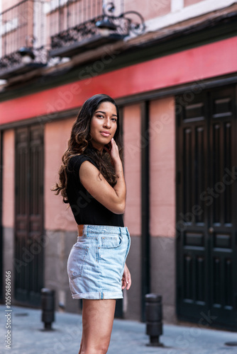 Traveler exploring European city street photo