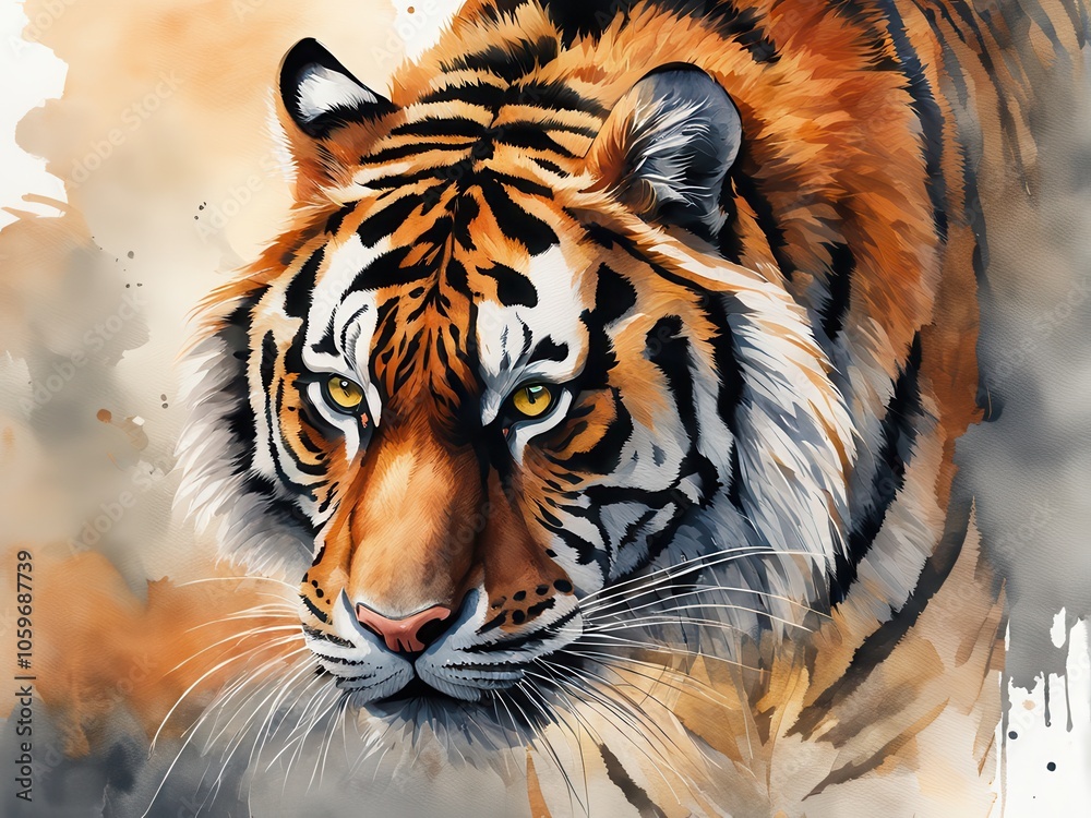 Obraz premium A detailed illustration of a tiger, showcasing its striking features and vibrant colors.