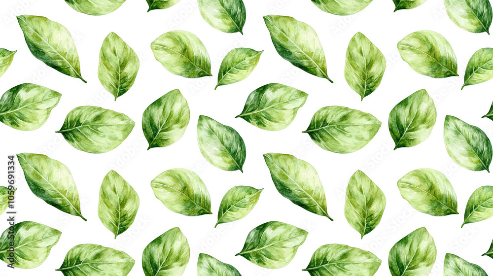 Fototapeta premium Hand drawn watercolor seamless pattern of plantain leaves on white background ideal for packaging and fabric design