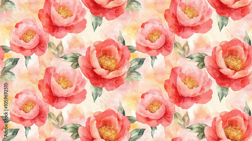 Wallpaper Mural Seamless watercolor pattern of hand painted peony flowers with abstract designs for interior decorating and fabric printing Torontodigital.ca
