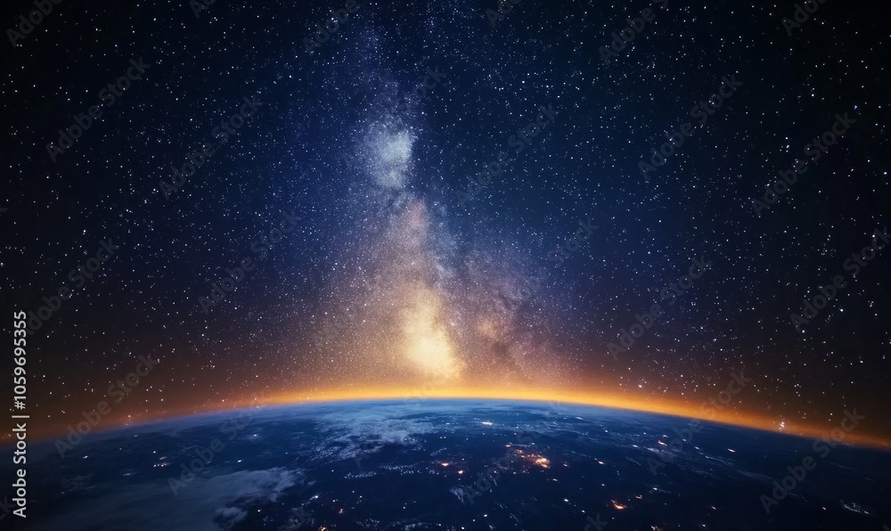 Fototapeta premium View of stars and milky way above Earth from space