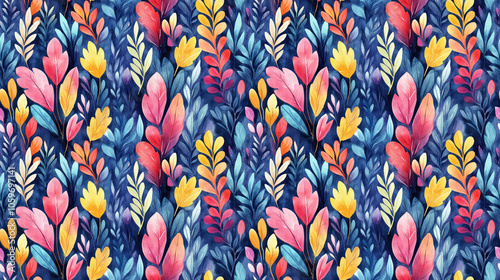 Vibrant seamless pattern of watercolor art design featuring whimsical illustrations perfect for fabric and wallpaper design