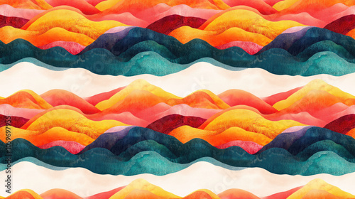 Seamless abstract landscape design featuring vibrant colors and fluid patterns ideal for contemporary digital art projects fabric designs and wallpaper applications