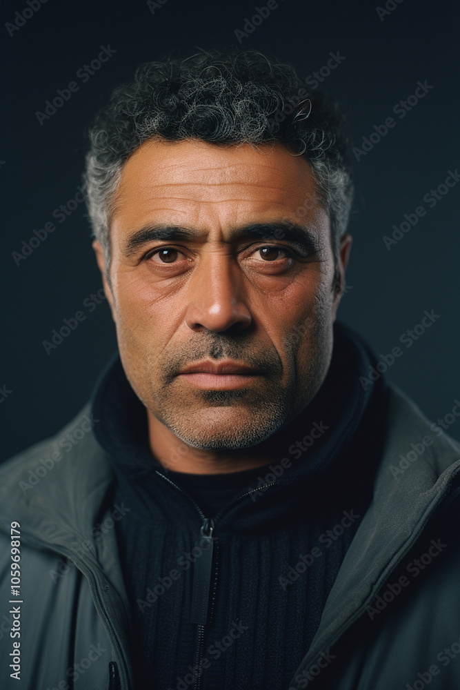 Obraz premium Portrait of a middle aged BIPOC man with a serious expression