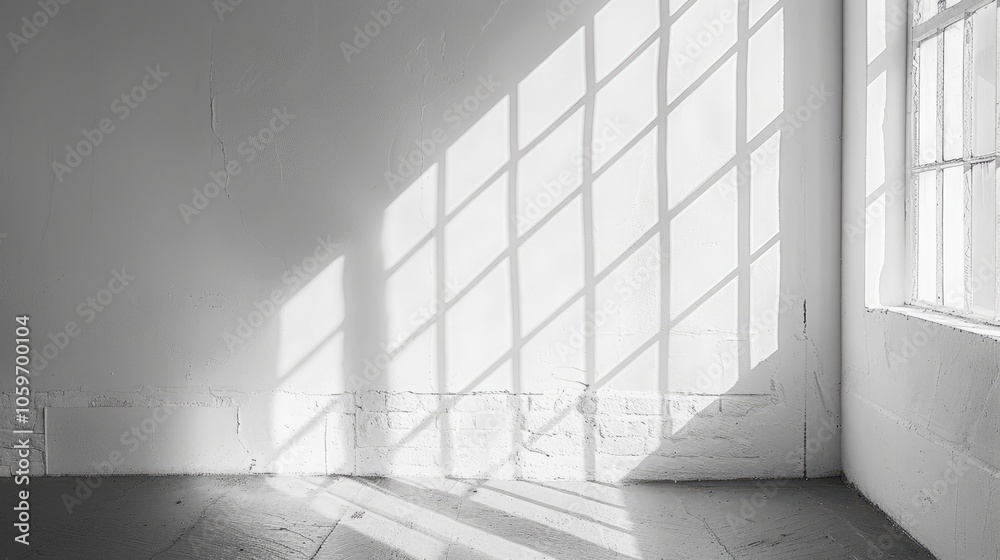 Obraz premium Monochrome abstract background with shadows and light from window on white wall