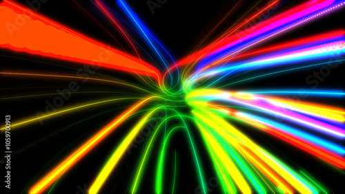 Wallpaper Mural Abstract 3D multicolor lines of light in perspective, dark background Torontodigital.ca